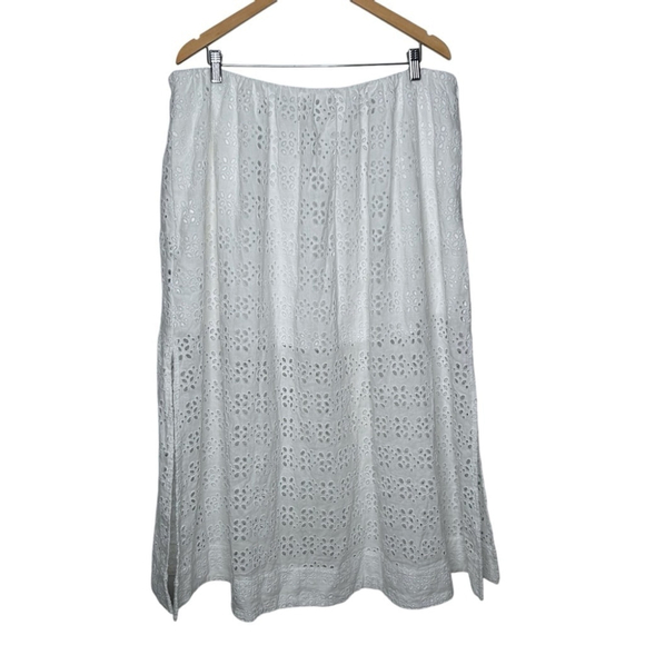 J.Crew White Linen-blend Maxi Side Slit Skirt Eyelet Elastic Waist Plus Size 18 - Picture 5 of 12